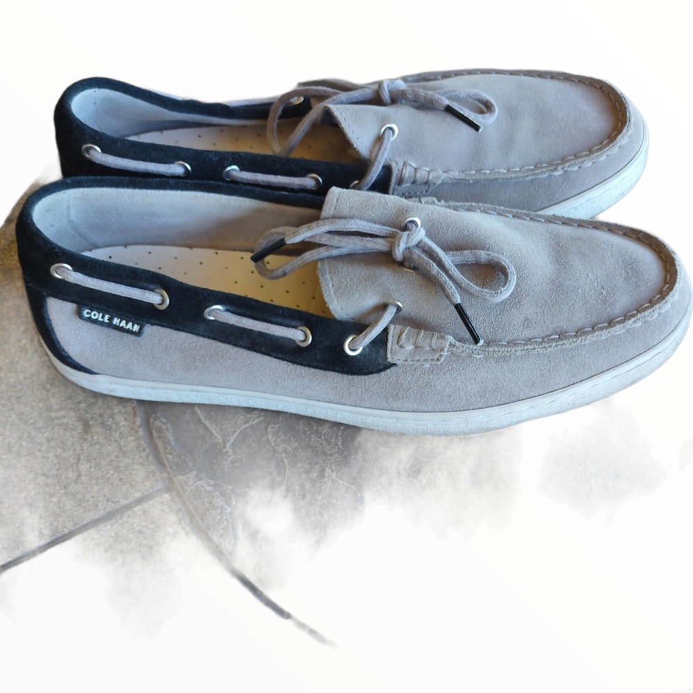 SUEDE TOP SIDERS BOAT SHOE COLE HAAN WORN 1X DOCK SIDERS BLUE SUEDE SHOES NUBUCK - Picture 2 of 9